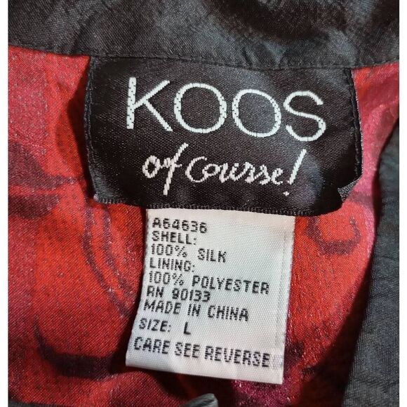 Koos Of Course Shirt Ladies Large Red Button Front Long Sleeve Silk Light Weight - Picture 6 of 7